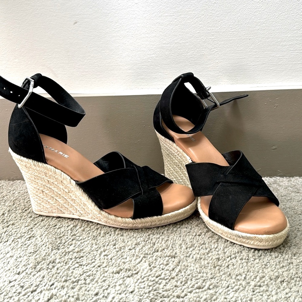 Black Alex Marie cross toe black wedges ~ size 6.5